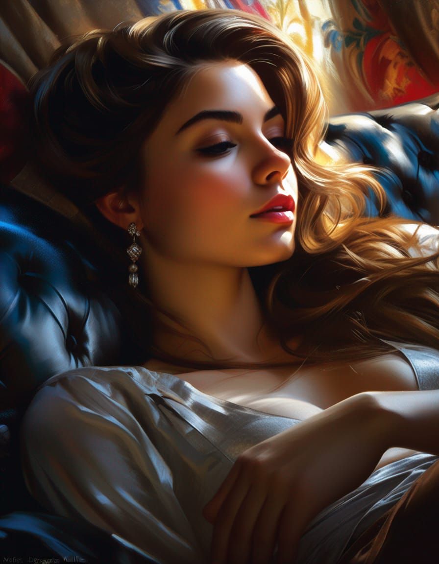 Woman Relaxing on Couch: Digital Painting
