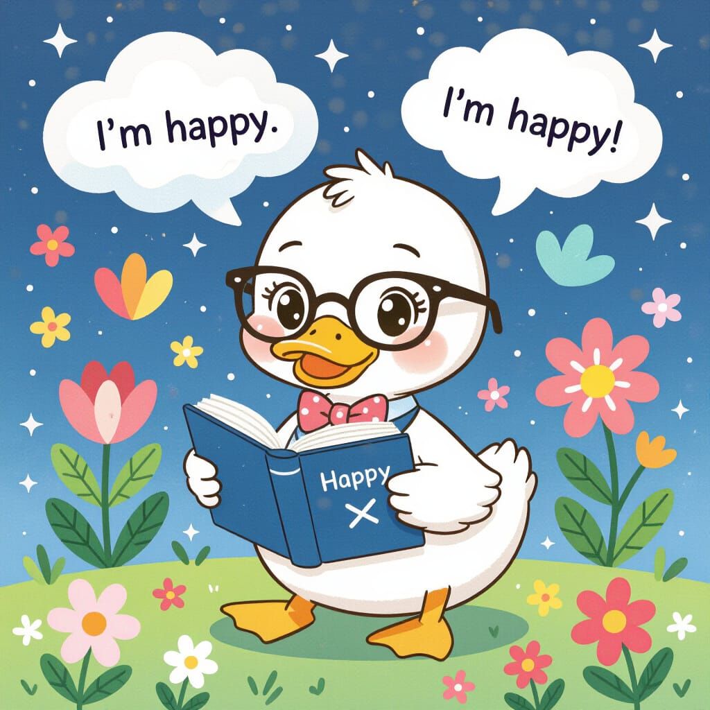 Duck Reads Storybook in Watercolor Manga Style