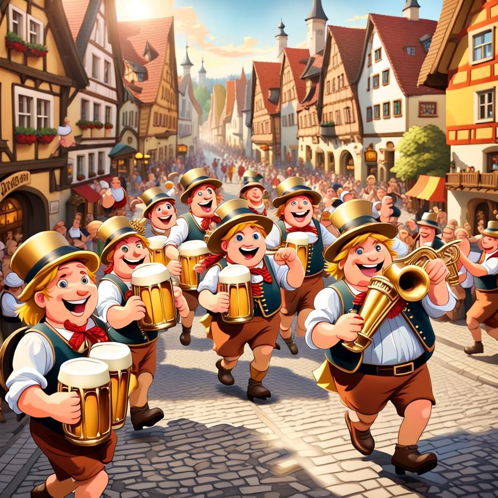 Oktoberfest Parade in Cartoon German Village