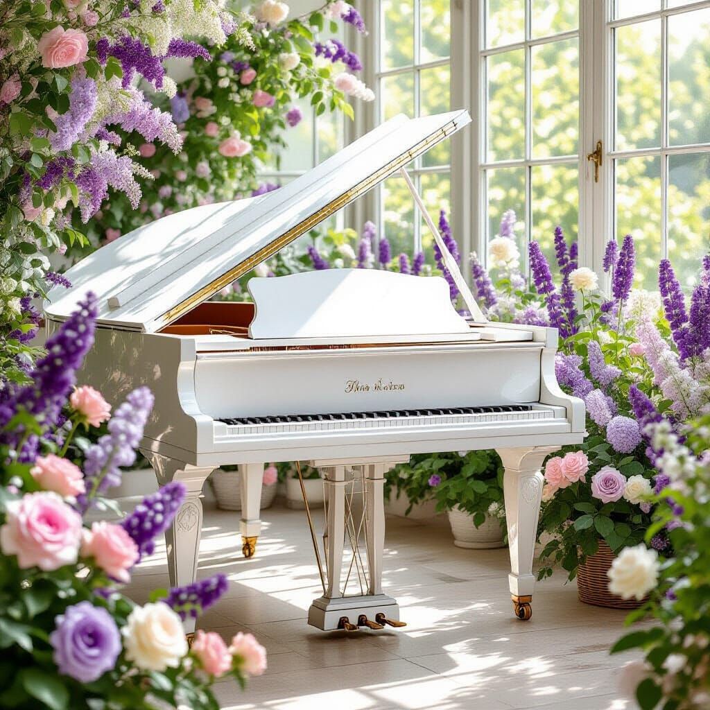 Elegant Grand Piano in Art Nouveau Conservatory