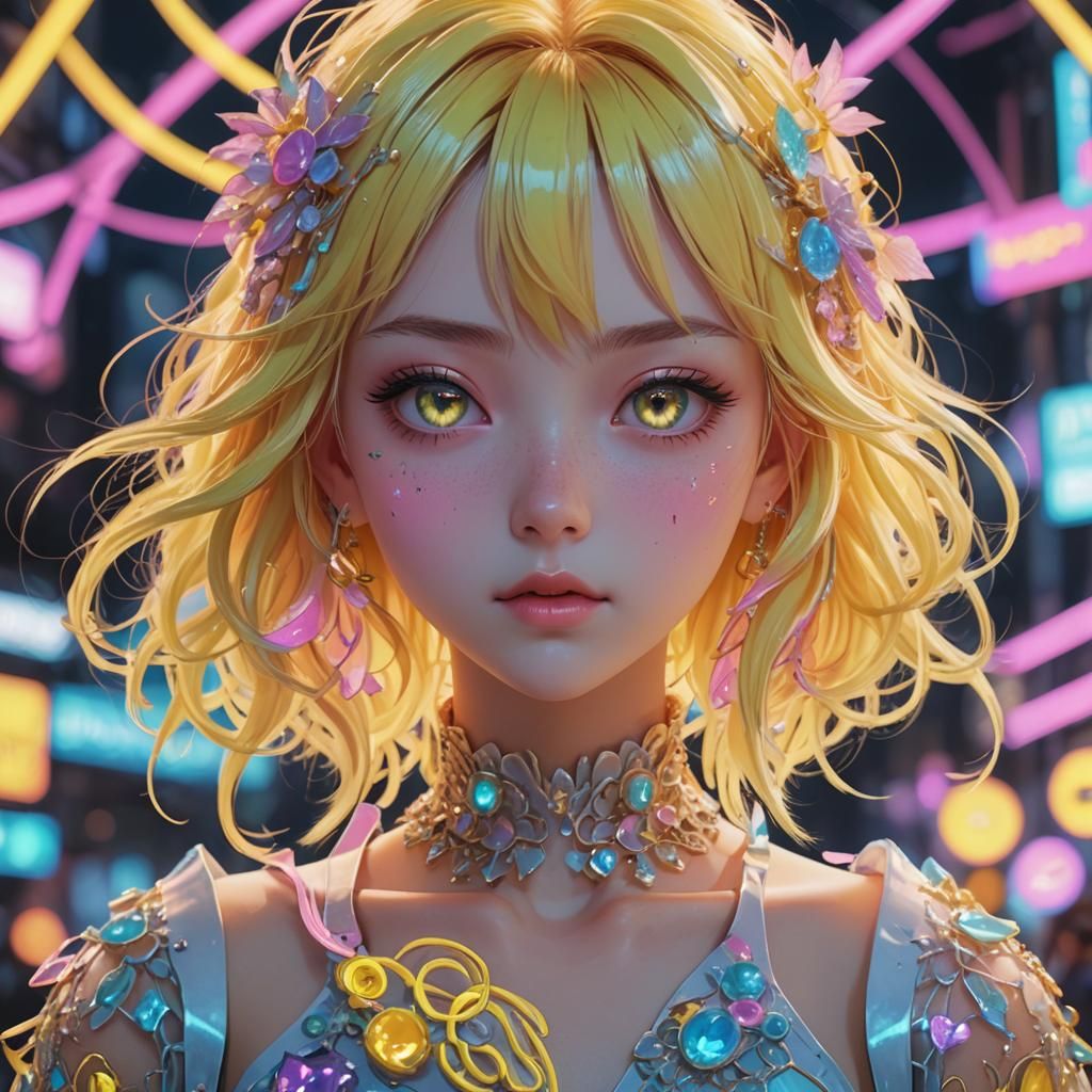 Pastel Anime Girl with Yellow Hair