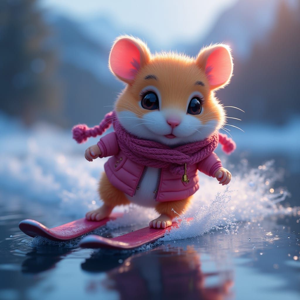 Bio-Luminescent Furby Hamster Water Skiing on Lake