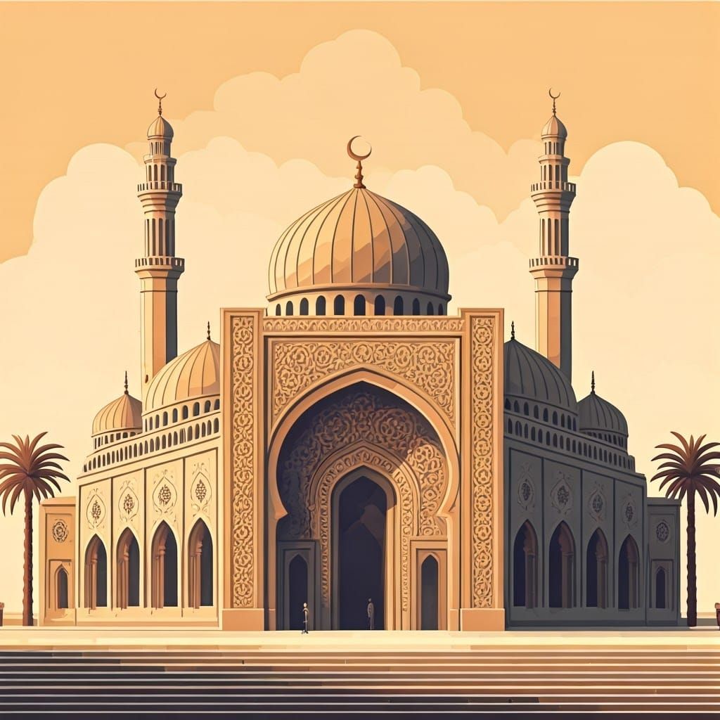 Intricate Mosque Illustration in Flat Vector Style