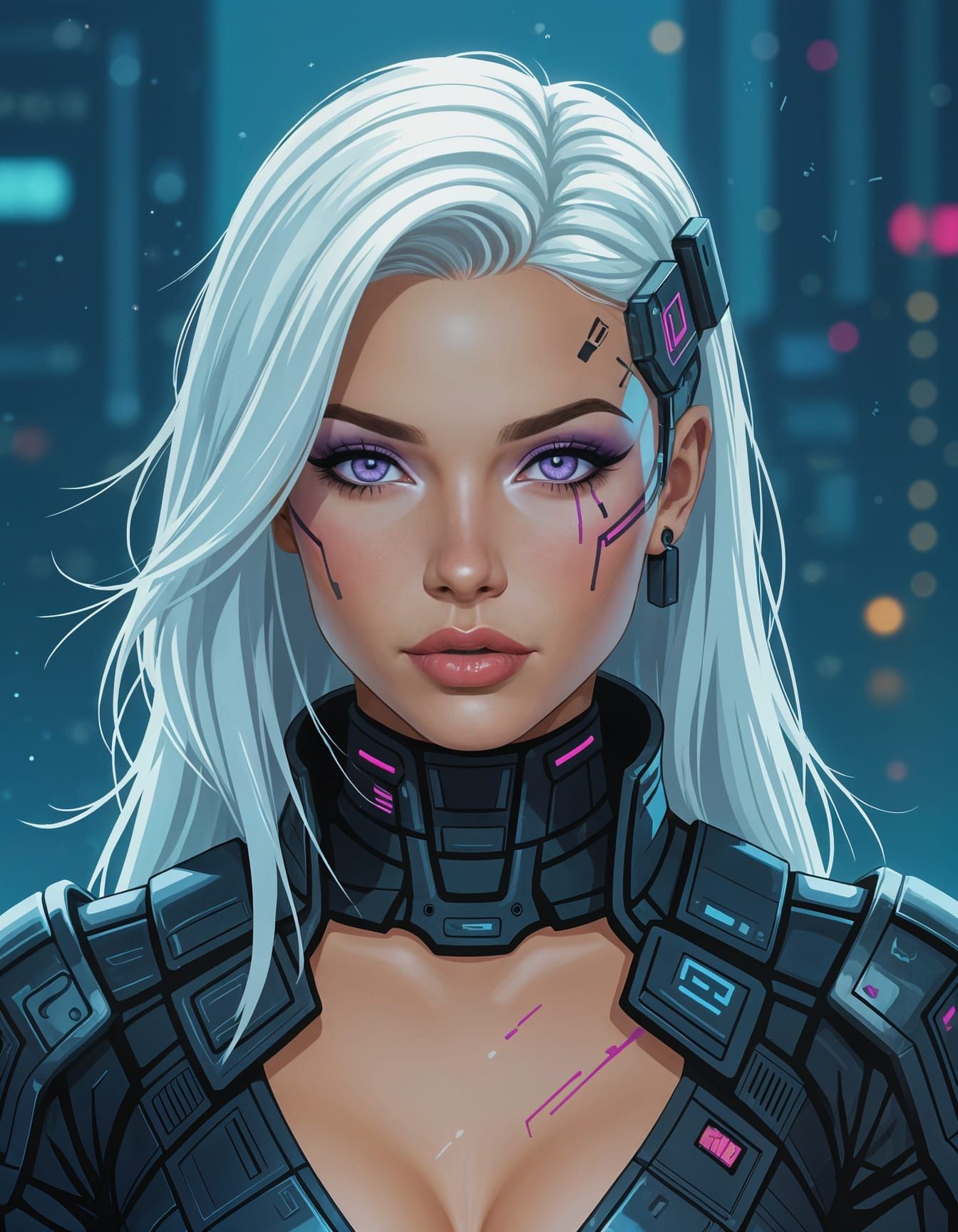 Cyberpunk Portrait of a Futuristic Woman with Bio-Luminescen...