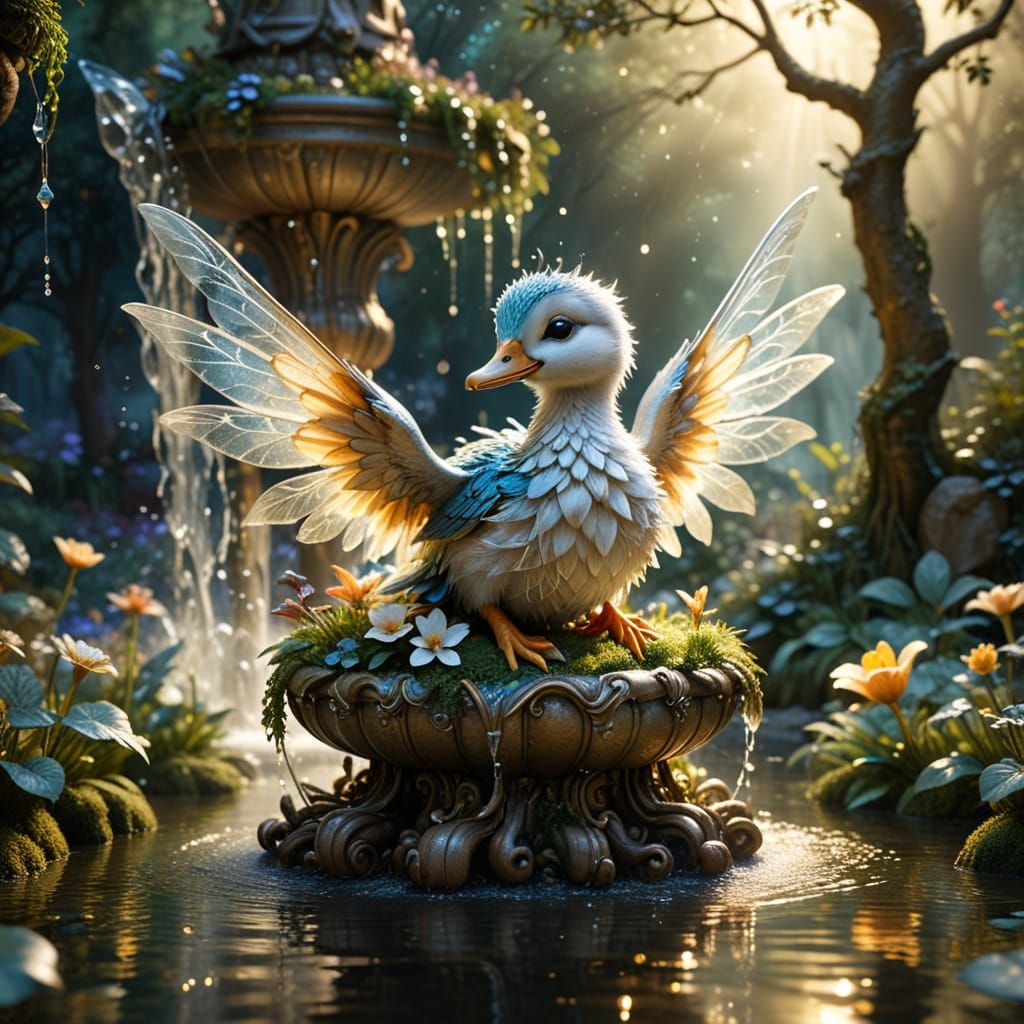 Magical Fountain Spilling Liquid Light in Moonlit Courtyard