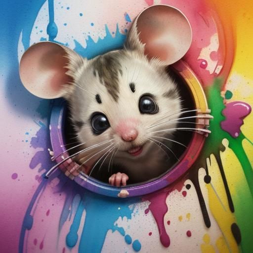 Cute Dormouse in Graffiti Watercolor Splash Art