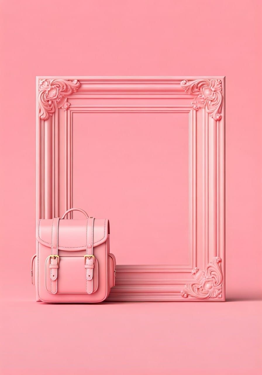 Delicate Pink Scene with Schoolbag and Realistic Background