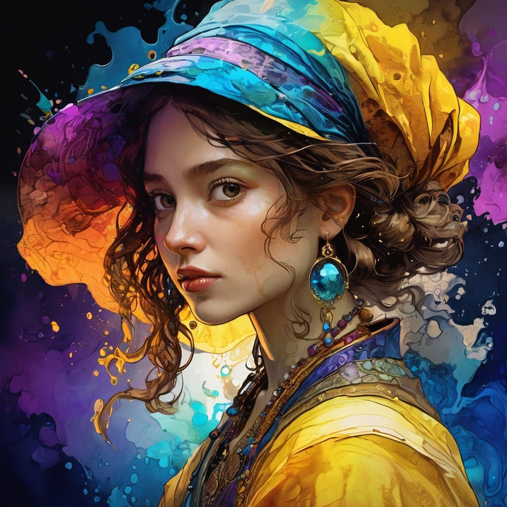 Ethereal Portrait in Vibrant, Triadic Colors