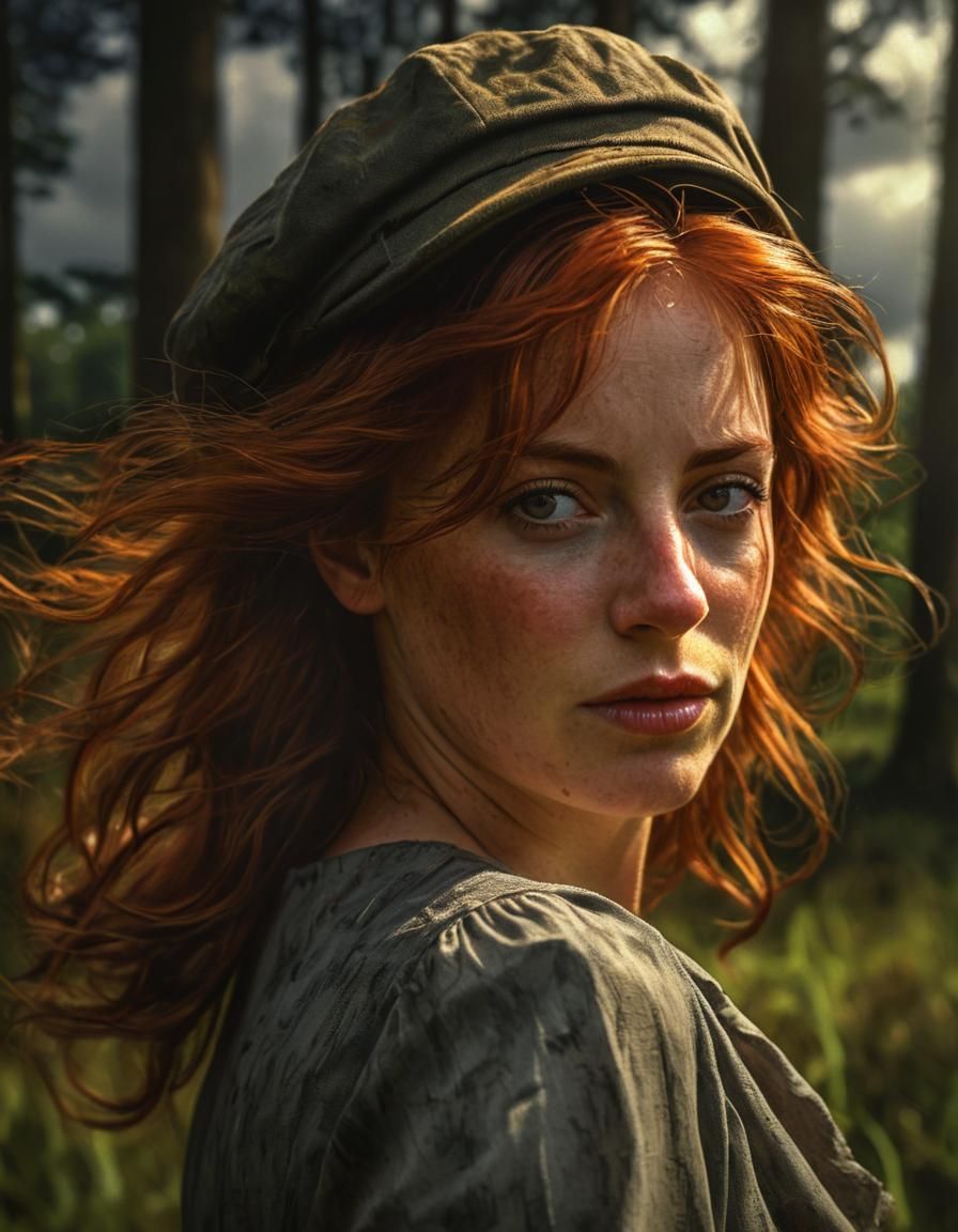 Auburn Haired Woman in Chiaroscuro Oil Painting