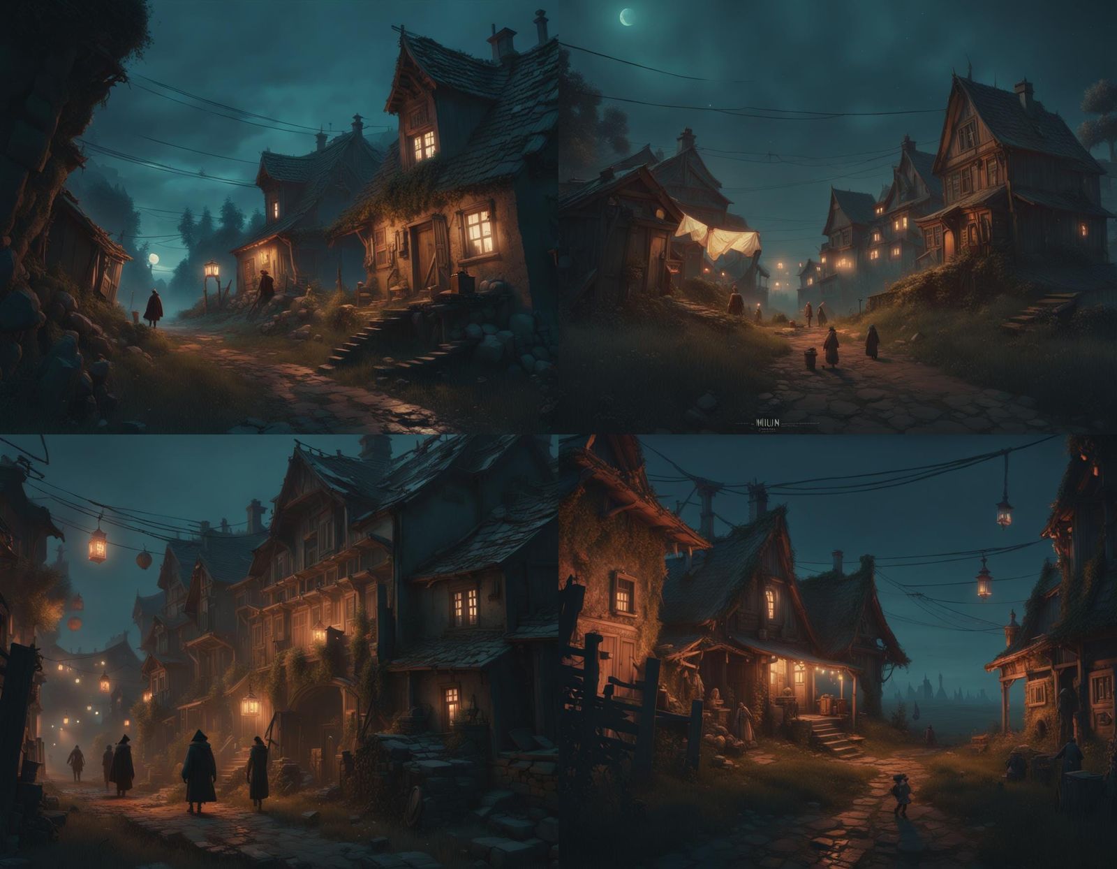 Mysterious Haunted Village at Night: Digital Art