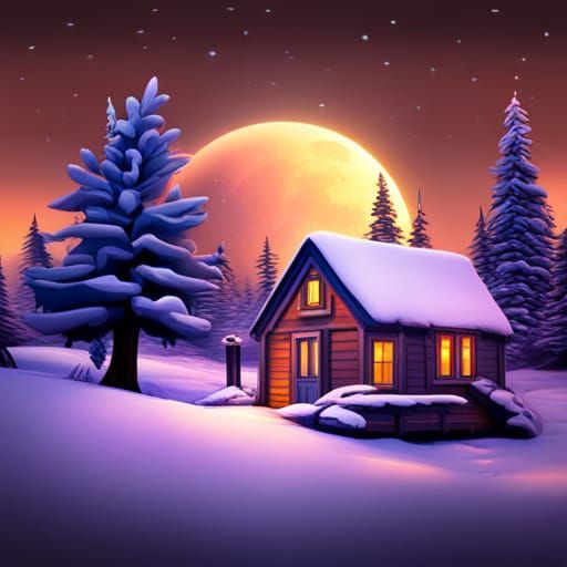 Winter Night Cape Cod Home: Detailed Matte Painting