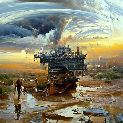 Post-Apocalyptic Science Fantasy Oil Painting