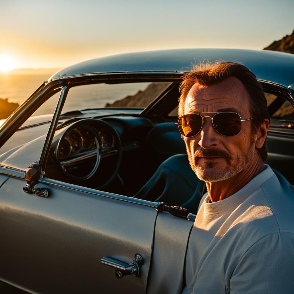 Datsun 240Z on Highway 1 at Sunset