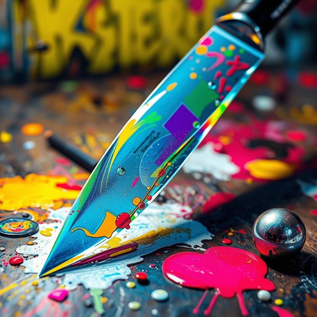 Vibrant Graffiti Knife in High Contrast