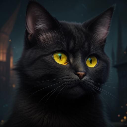 Cute Cat Under Starry Sky in Fantasy Concept Art