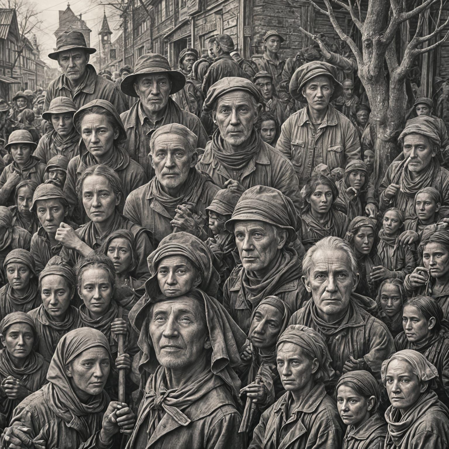 Hyperdetailed Charcoal Drawing of Old Times