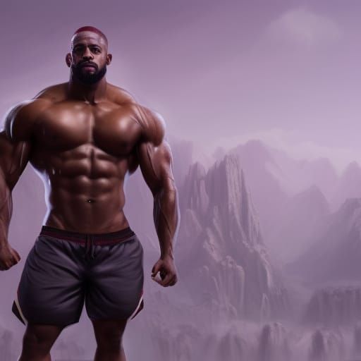 Muscular Bodybuilder in Detailed Matte Painting