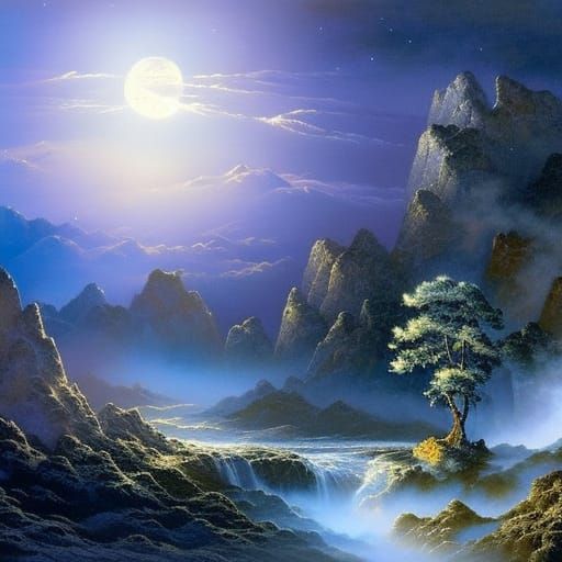 Dragon Flying at Night in Ethereal Fantasy Style