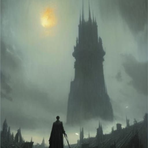Horror Shadow Tower in Gothic Style