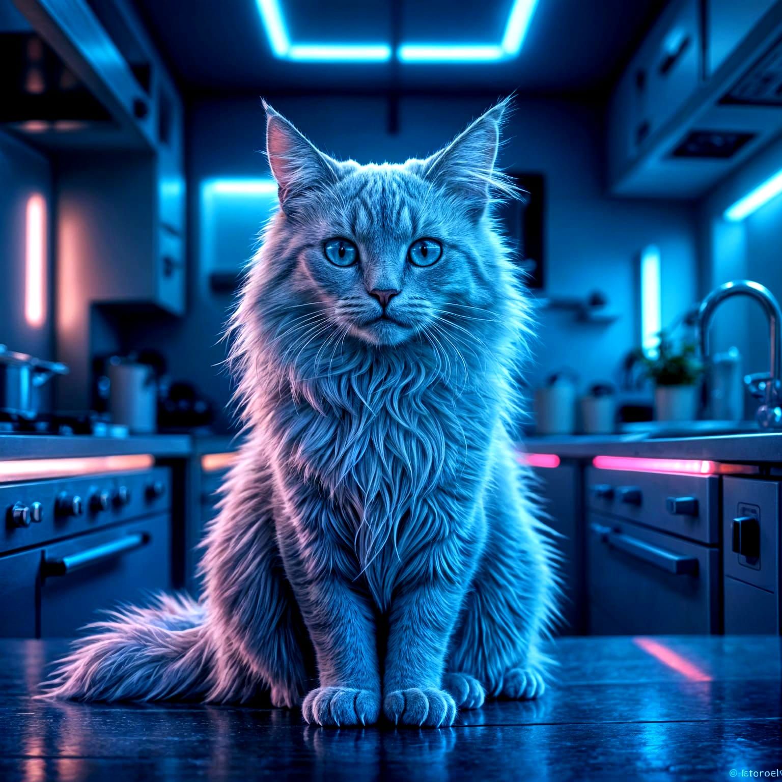 Cats in a Techno Kitchen of the Future