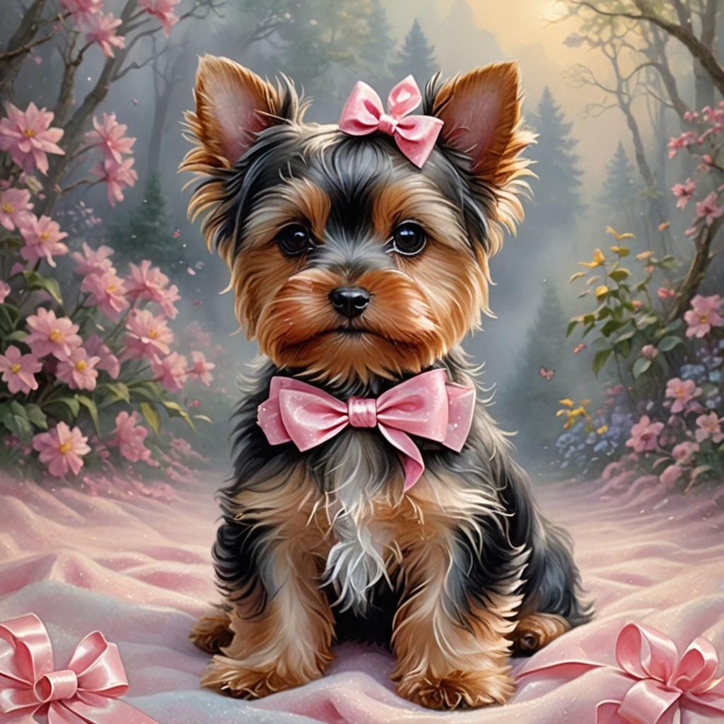 Adorable Yorkie Puppy with Pink Bow