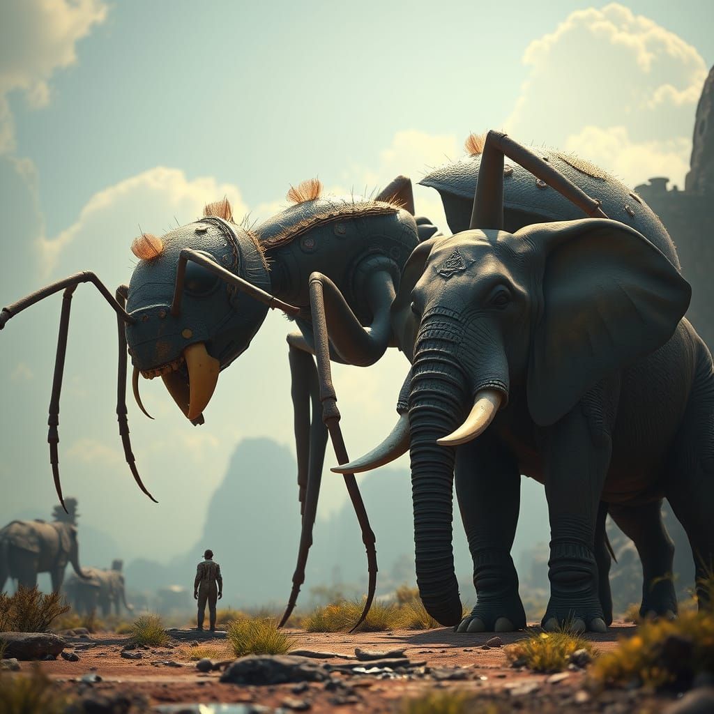 Giant Ant and Tiny Elephant Fantasy Art