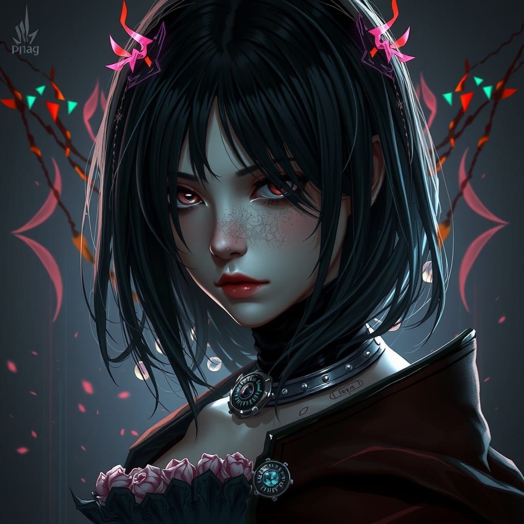 Gothic Girl in Darkness: Realistic Art