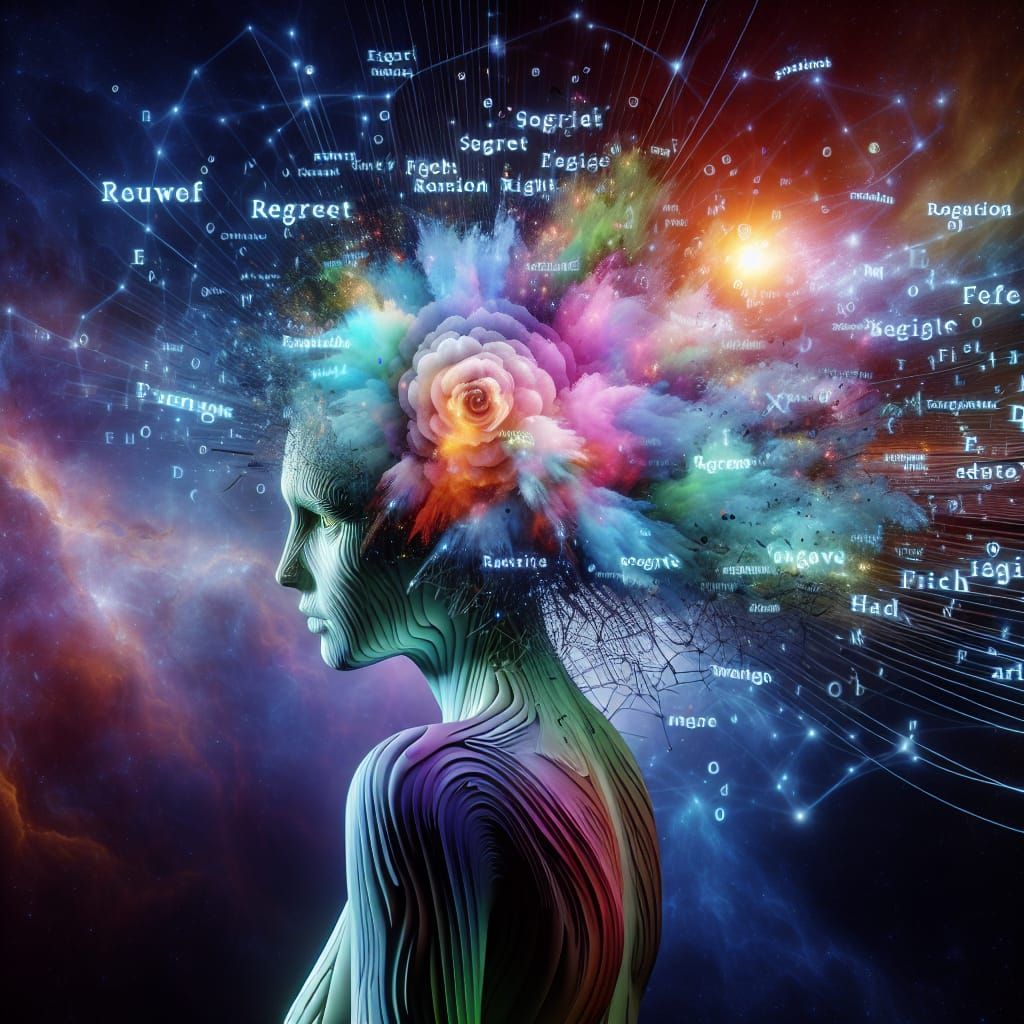 Ethereal Woman Radiates Regret in Hyperrealistic Mixed Media