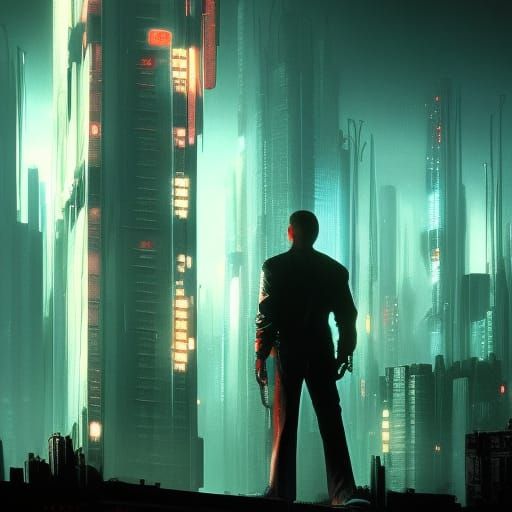 Freddy Krueger in Cyberpunk Cityscape