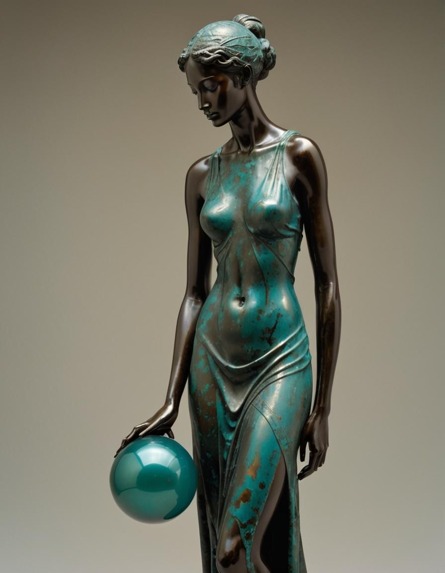 Bronze Female Figure with Orb in Neoclassical Style