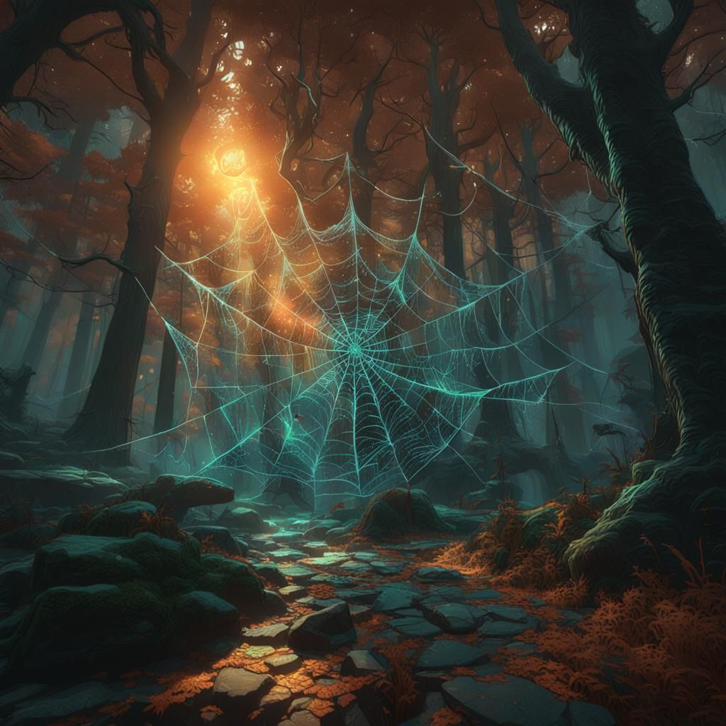 Eerie Dark Forest Covered in Cobwebs: Hyperdetailed Concept ...