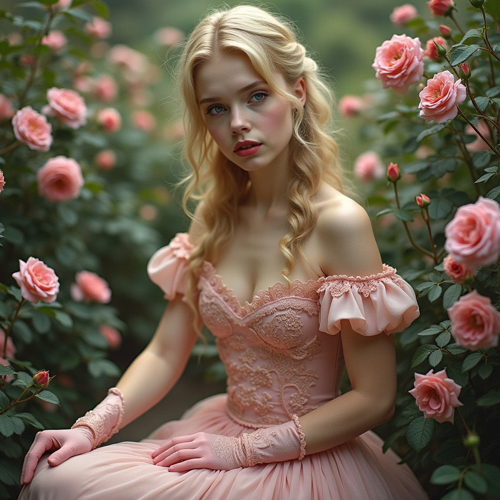 Woman in Rose Garden, Cinematic Film Still