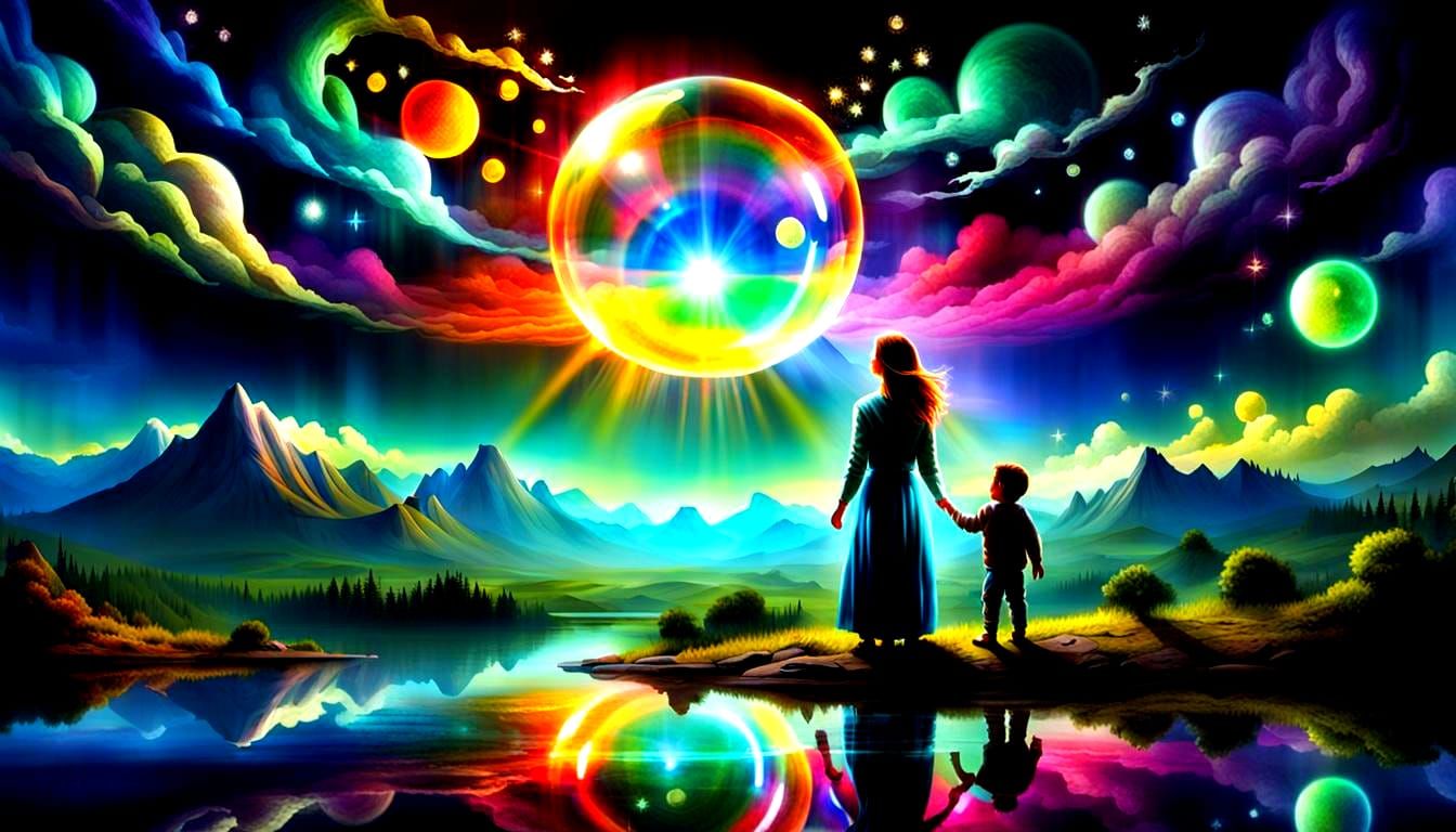 Protective Bubble Shielding Mother and Son