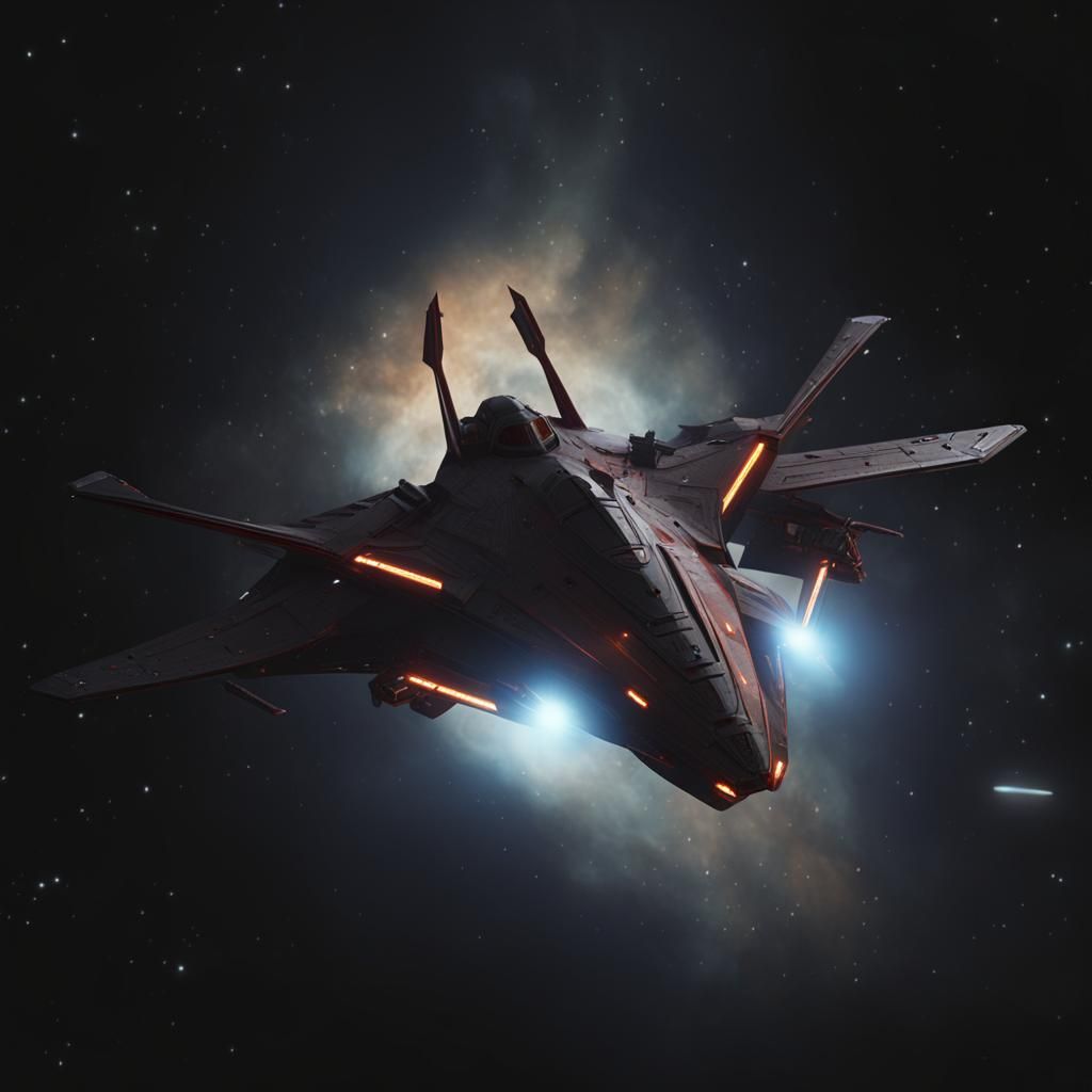 Manta Ray Spaceship in Fiery Red Space: 3D Rendering