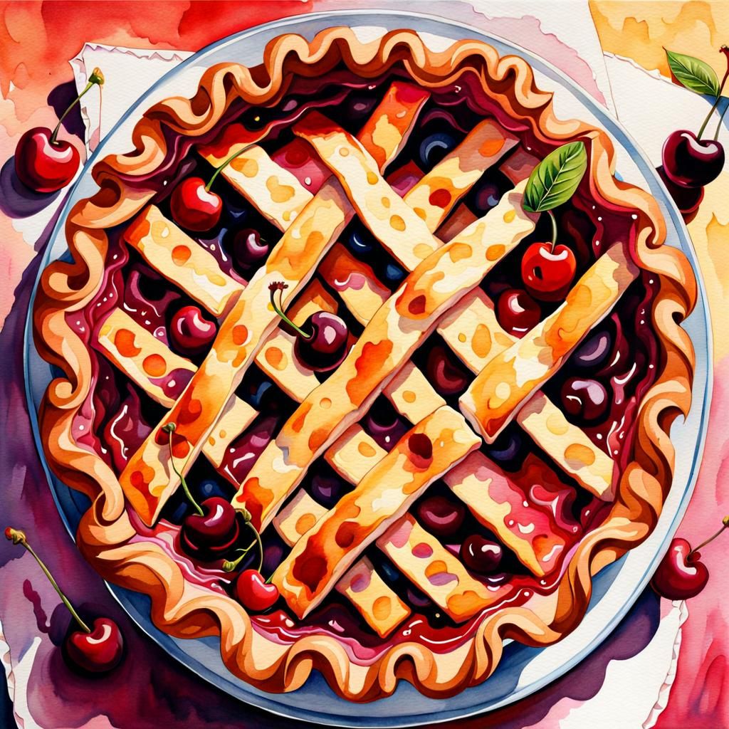 Cherry Pie in Watercolor with Dynamic Lighting