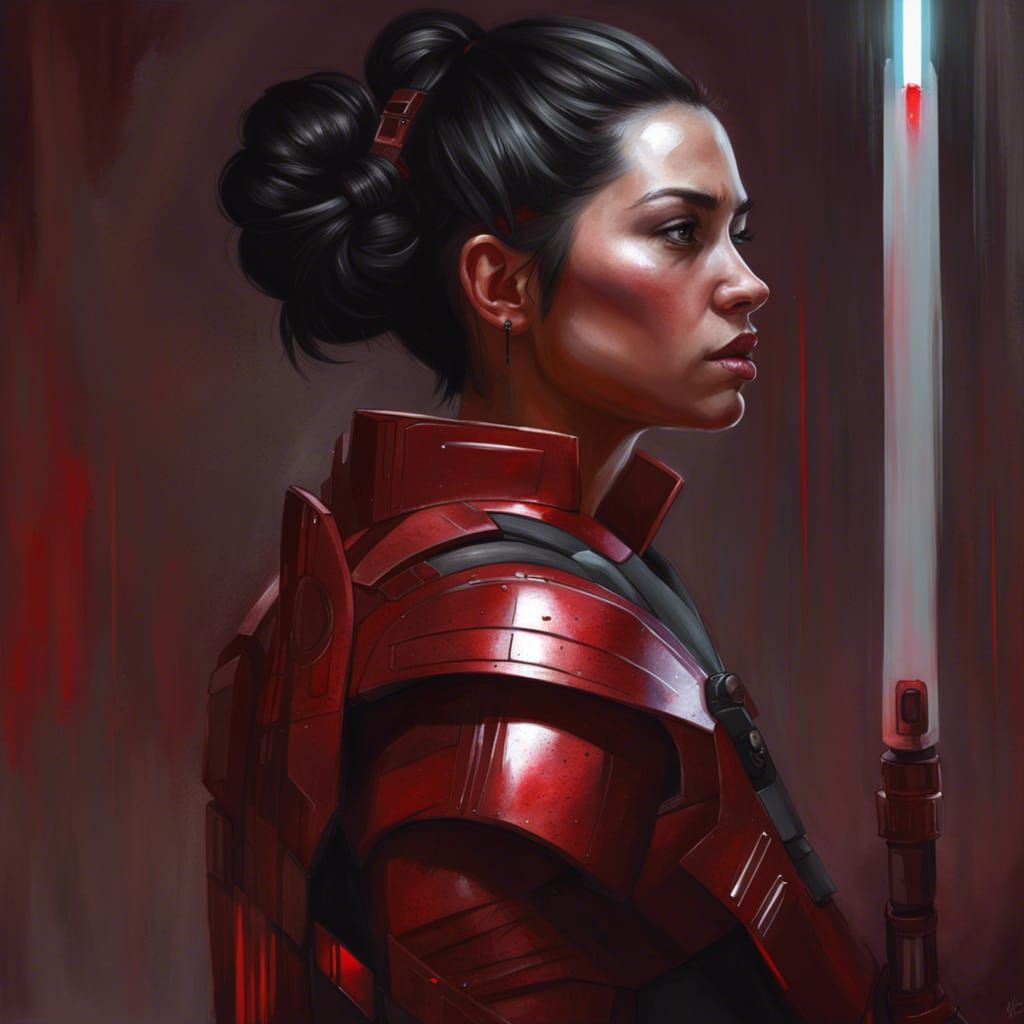 Woman in Sci-Fi Armor with Lightsaber, Detailed Digital Art
