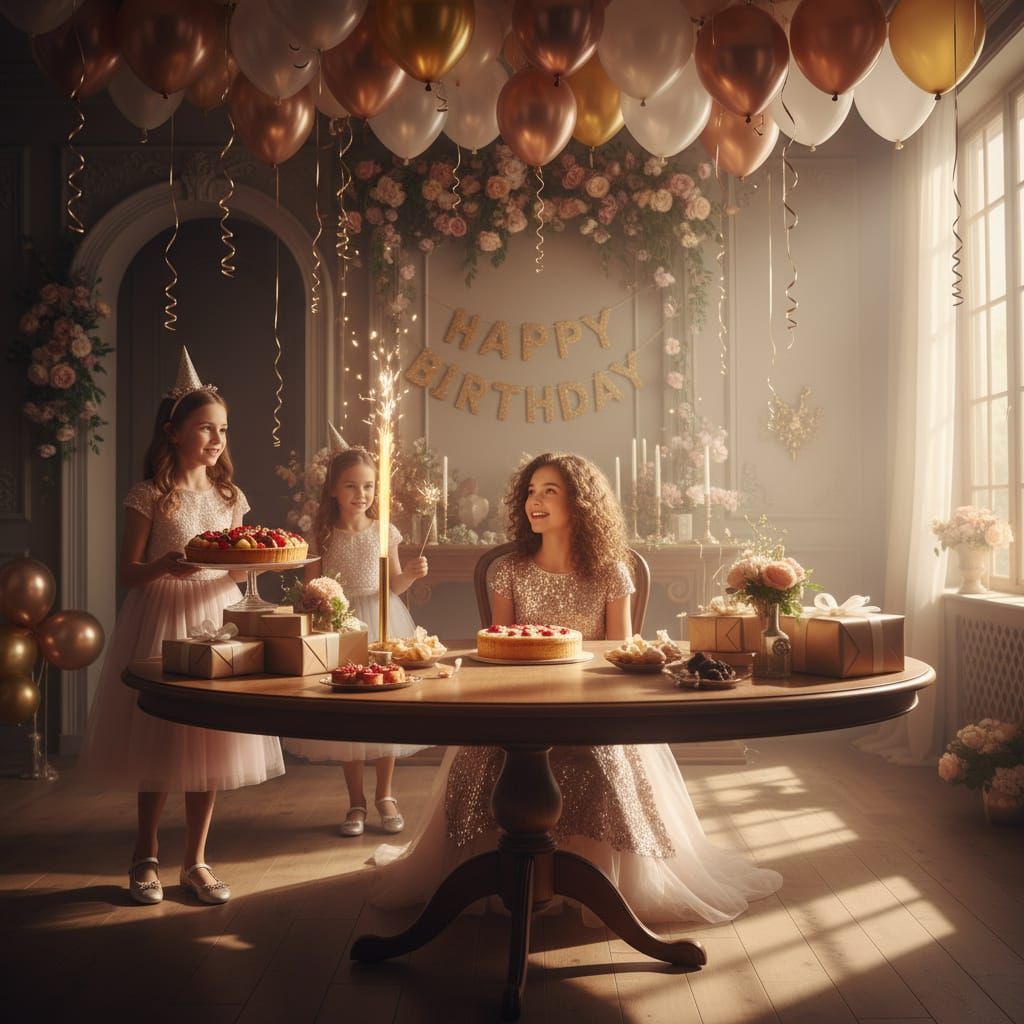 Birthday Celebration: Girls Arrive with Tart in Golden Hour