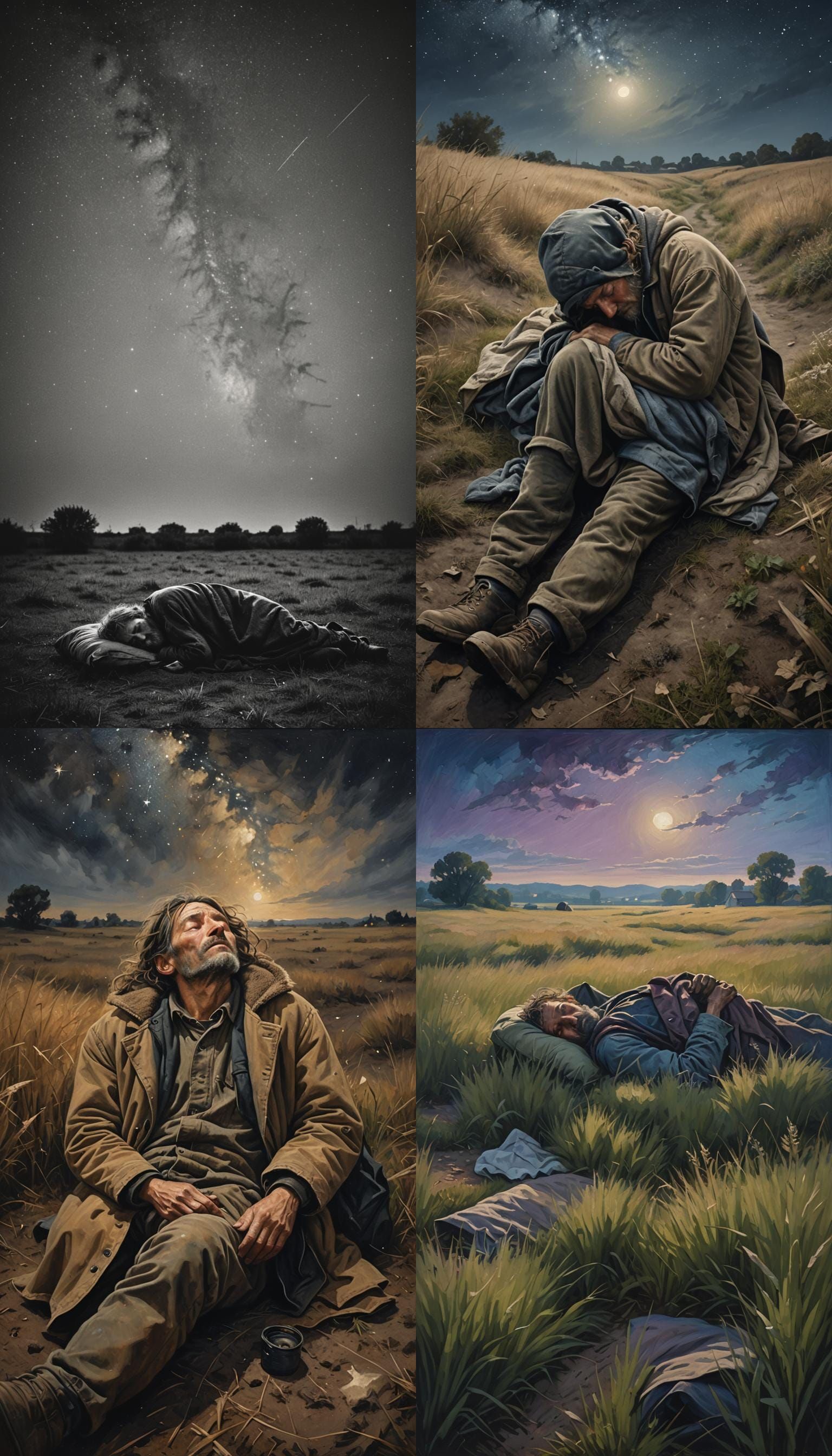 Homeless Man Sleeping Under Starry Sky