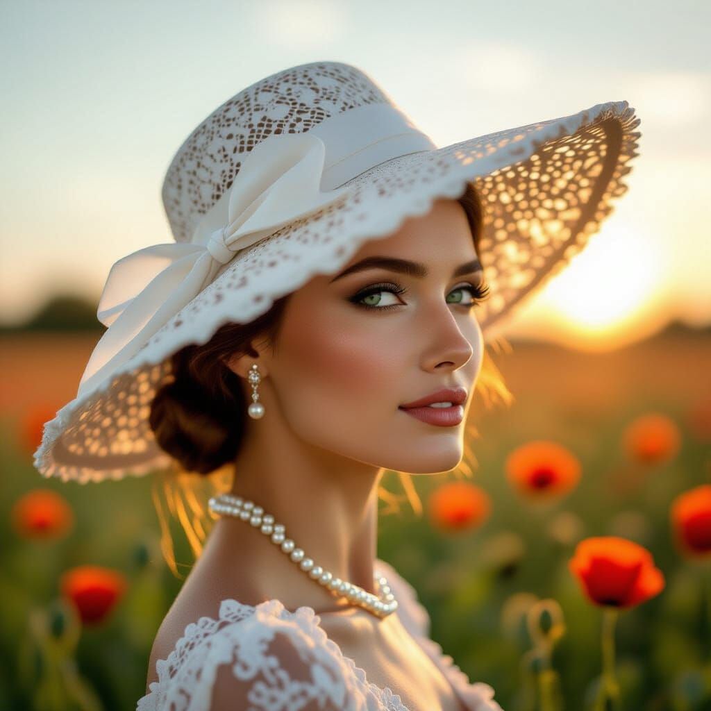 A glamorous, stylized portrait illustration depicts a woman ...