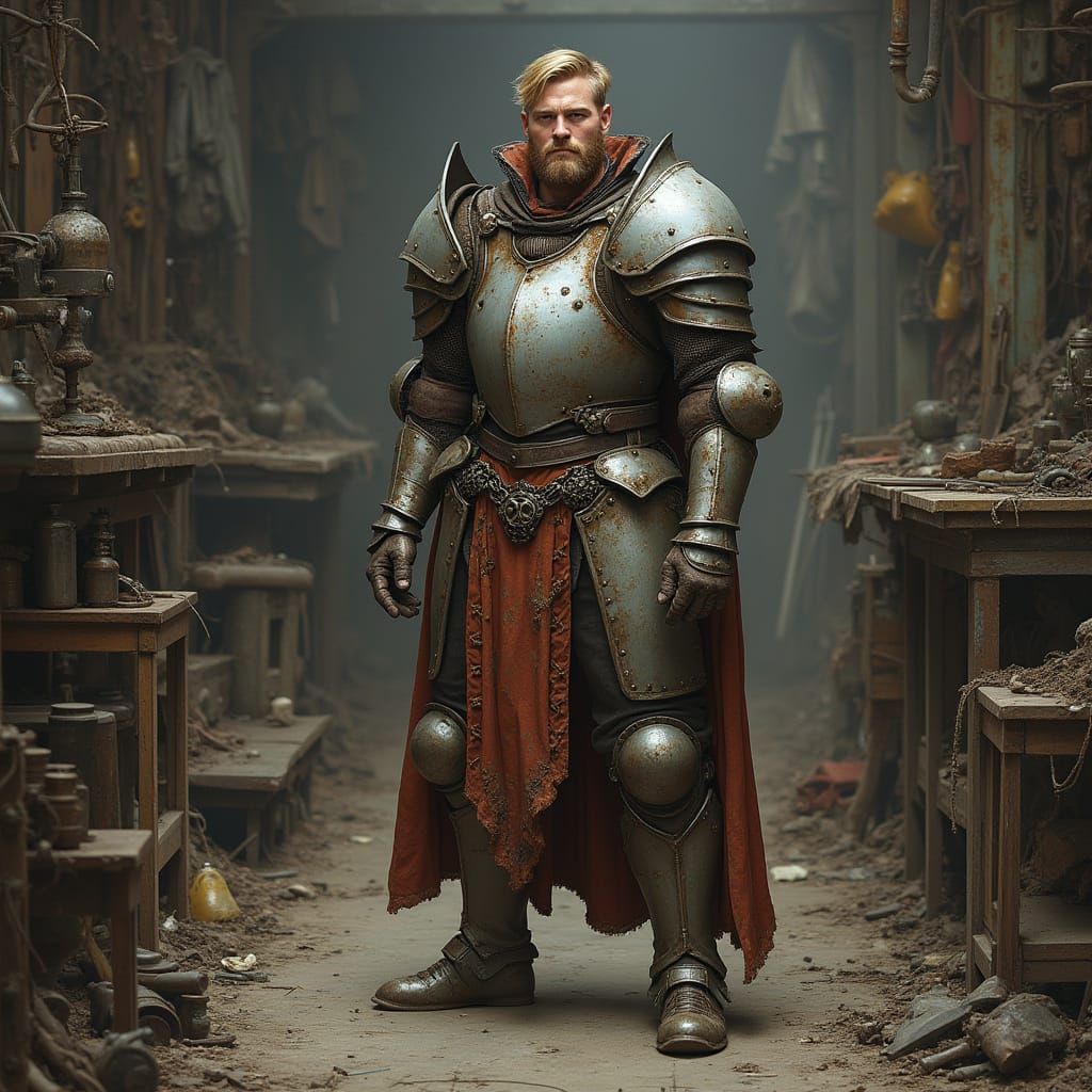 Steampunk Artificer Amidst Industrial Wreckage