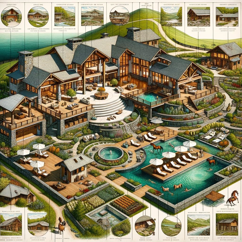 Luxury Estate Blueprint: Great Hall, Ocean Views, Stables