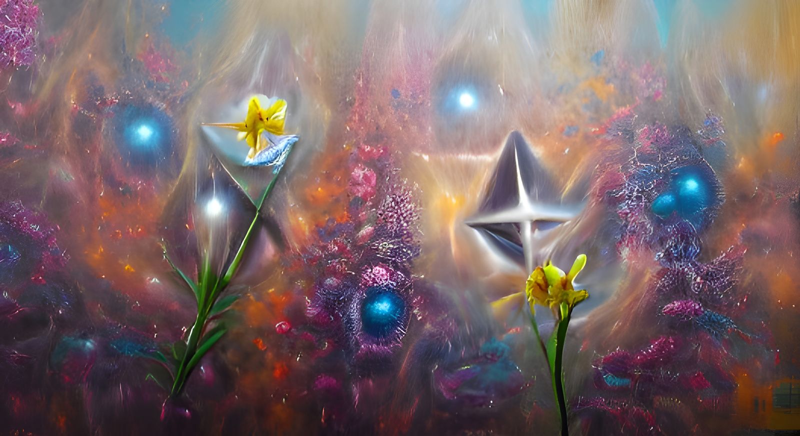 Blooming Star of Love: Cosmic Oil Painting