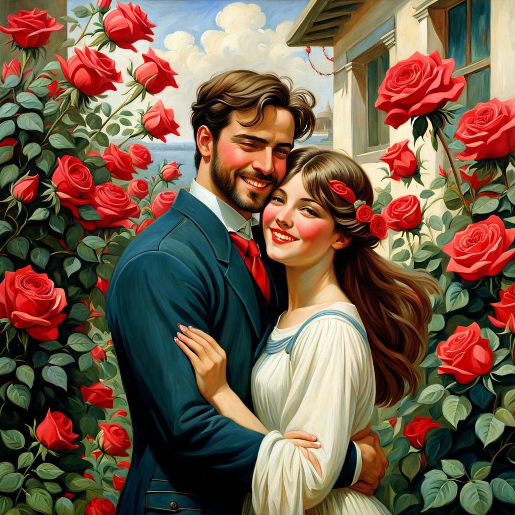 Romantic Rose Garden Oil Painting