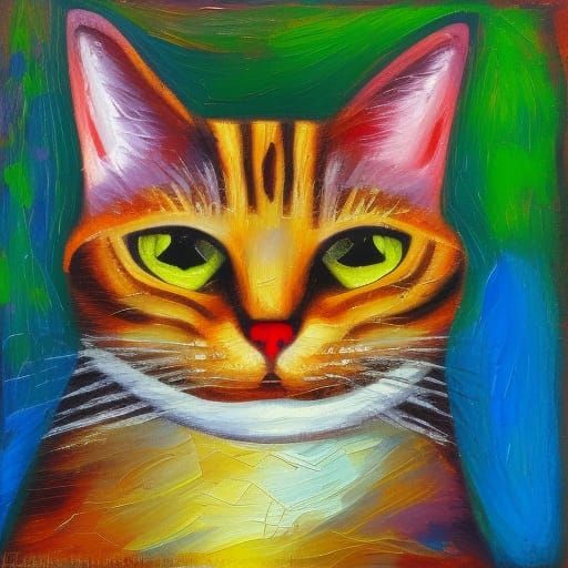 Unhappy Cat: Post-Impressionist Expressionist Oil Painting