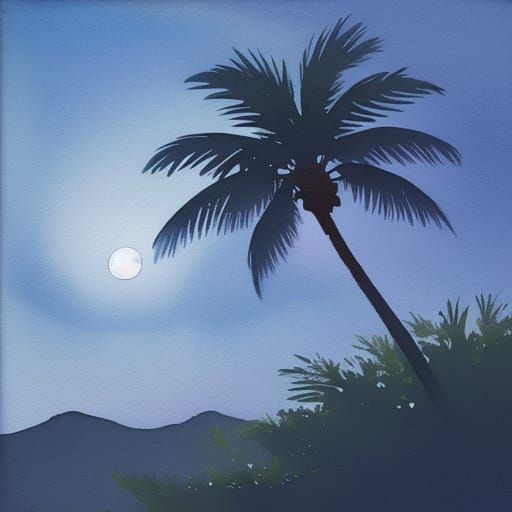 Moonlit Palm in Dreamy Watercolor Style
