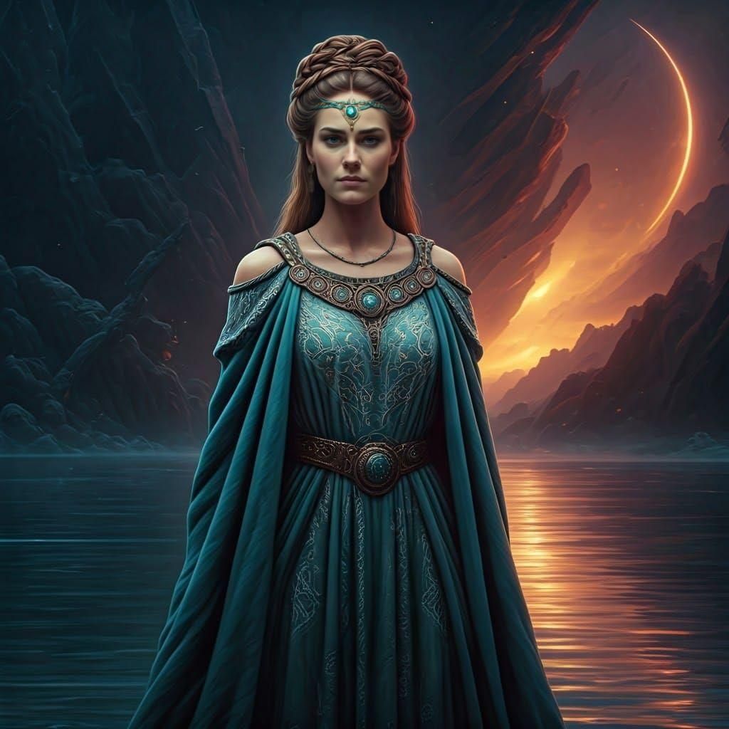 Adsullata: Gaulish Water Goddess in Cyberpunk Style