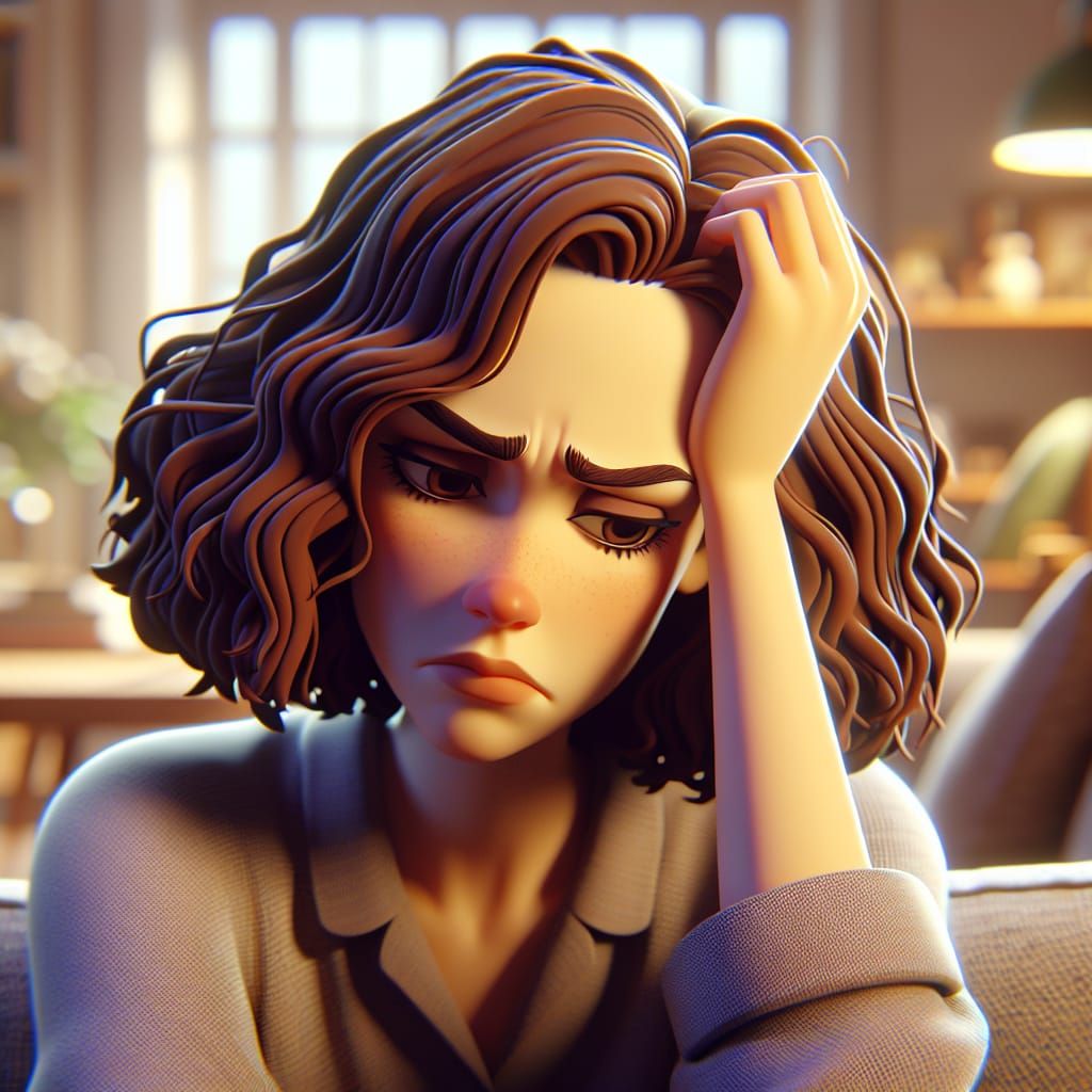 A Disney Pixar style 3D beautiful woman with shoulder-length...