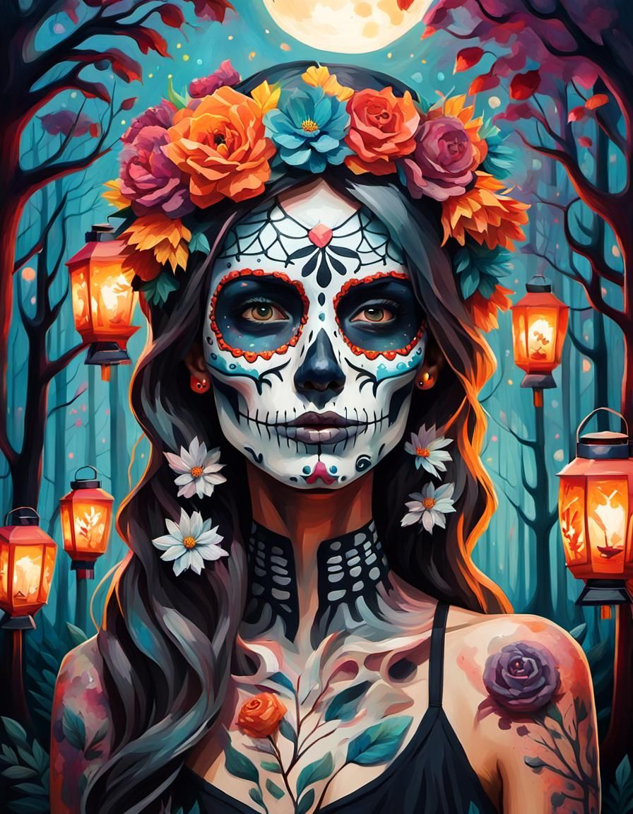 Day of the Dead Woman in Low-Poly Pop Art