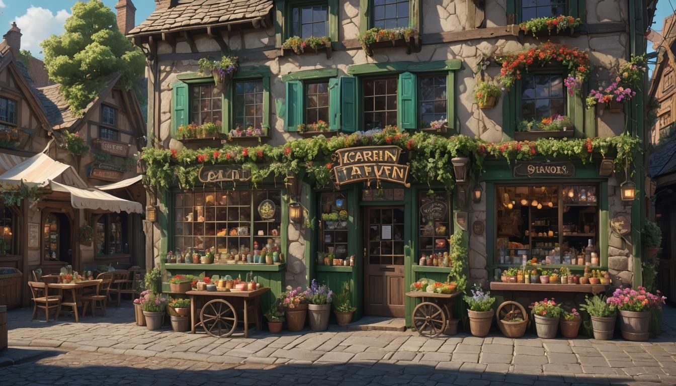 Charming Tavern and Inn with Crystal Shop, Fantasy Art