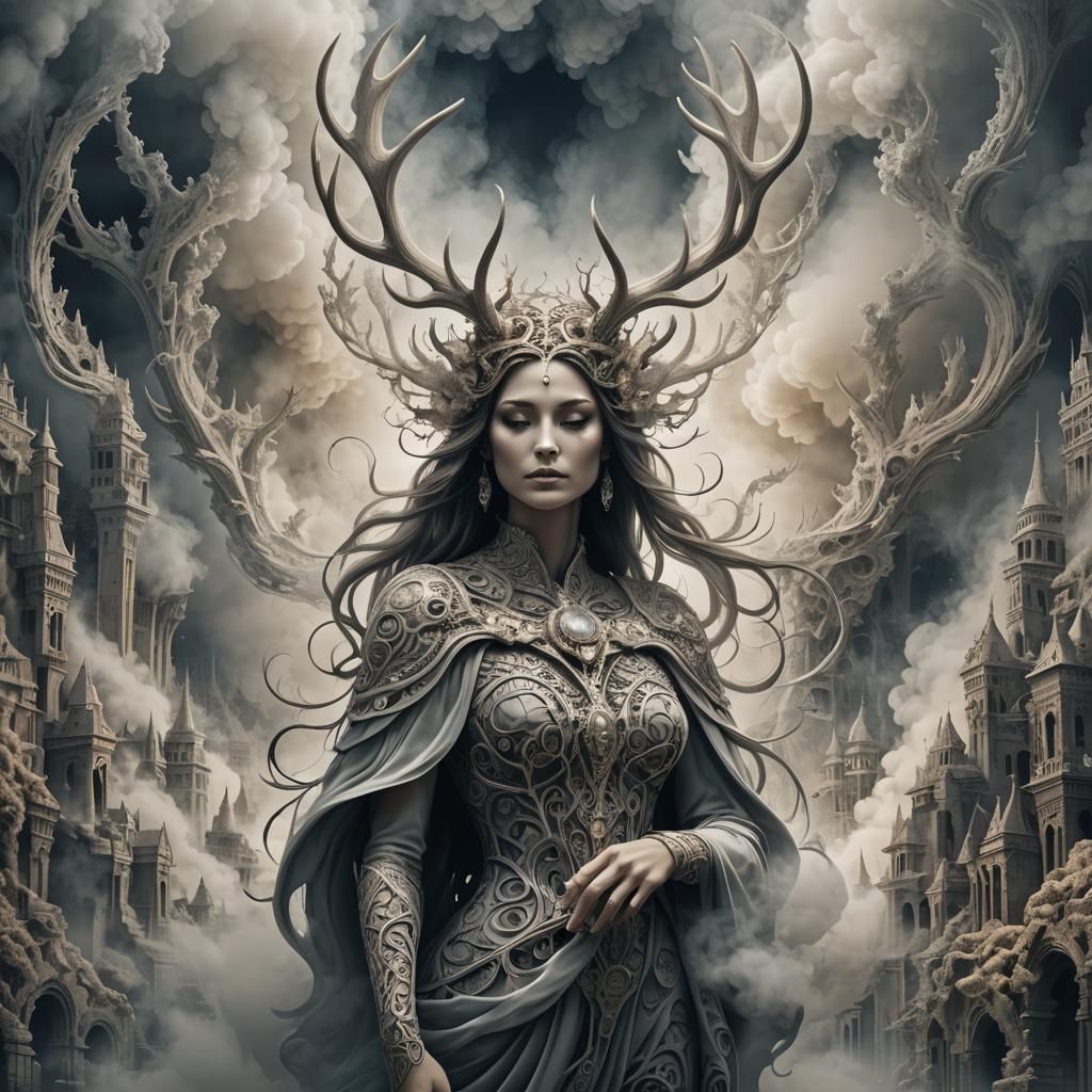 Mysterious Angel Woman Above Ancient City